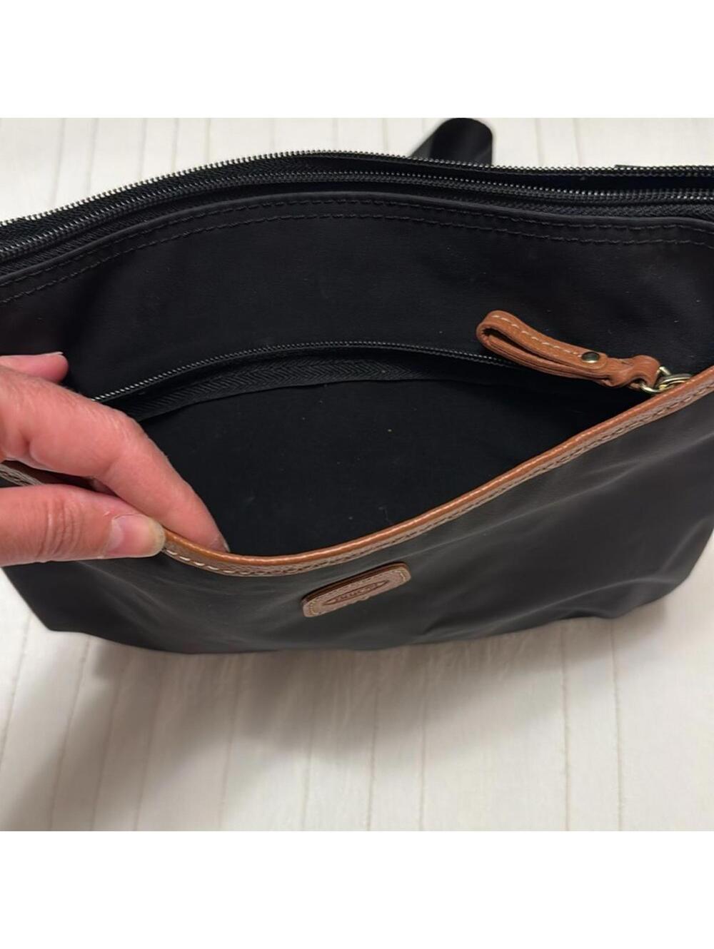 Bric's Milano Black Nylon Leather Trim Crossbody Bag 5-Pocket Zip Top Adjustable - Picture 3 of 7